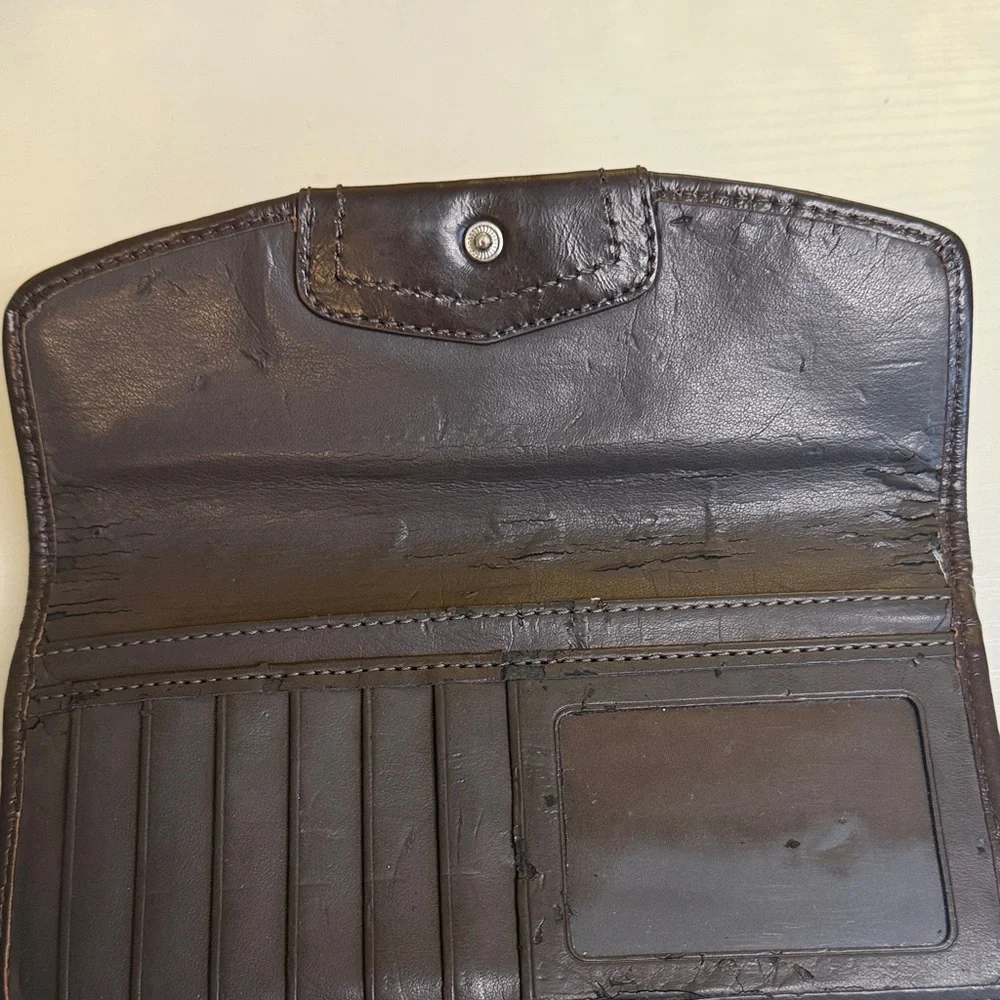 Coach Ashley signature Sateen Checkbook Wallet in khaki and brown